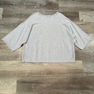 Pure Jill Gray Boxy Cotton Top 3/4 Sleeve Lounge Tunic XS Minimalist